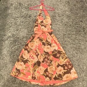 Clues CollectionS New York Paris Floral Halter Dress with Pink and Brown Tones